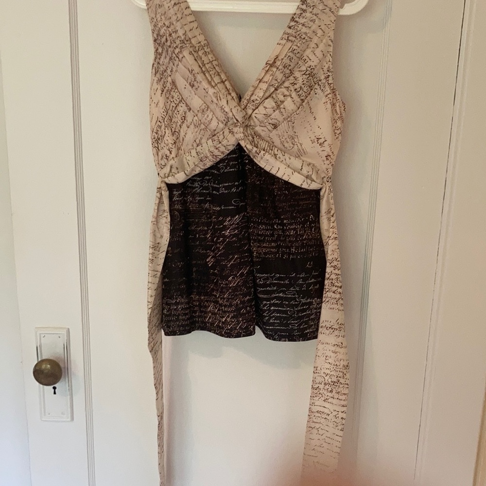 BCBG Silk Cursive Tie Top